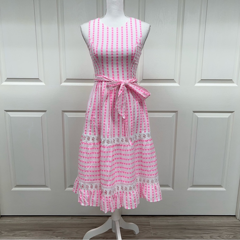 Lilly Pulitzer Maybella Tiered Midi Dress Gingham Lace Inset Dress